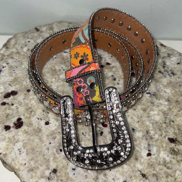 Blazin Roxx Multicolor Rhinestone Bling Embellished Western Leather Belt Size XL - Picture 10 of 15